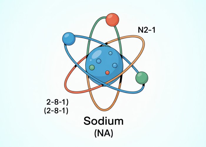 Illustration of the atomic structure of sodium, showing the nucleus and electron shells.