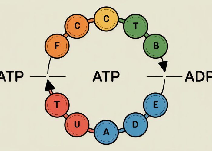 Diagram illustrating the ATP-ADP cycle, showing ATP losing a phosphate group to become ADP and releasing energy, and ADP gaining a phosphate group to become ATP using energy.
