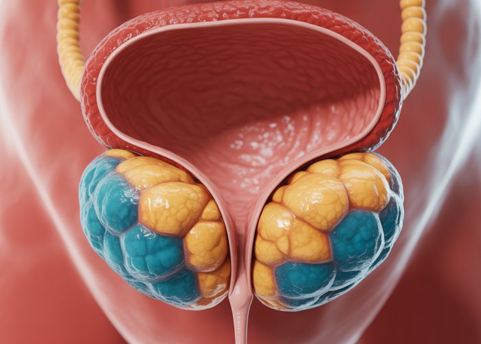 Medical illustration showing calcification in the bladder wall, highlighting calcium deposits.