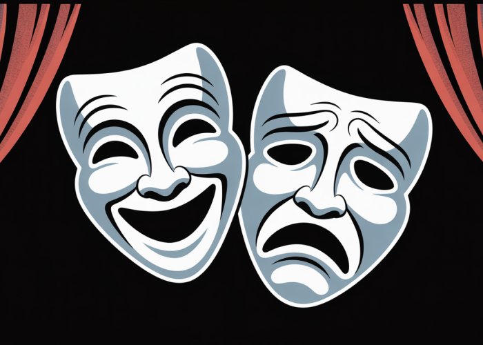 Stylized comedy and tragedy masks symbolizing theatre and drama.