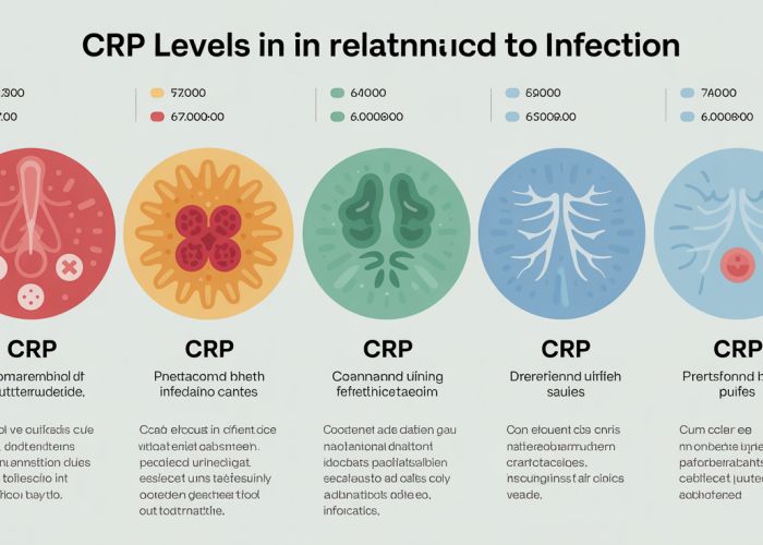 Infographic explaining CRP (C-reactive protein) levels and their relationship to infection, based on common medical reference guides.