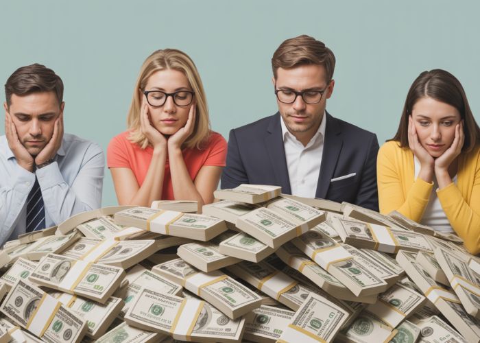 Four individuals with diverse backgrounds view the same compensation package from different angles, illustrating varying perceptions of its value.