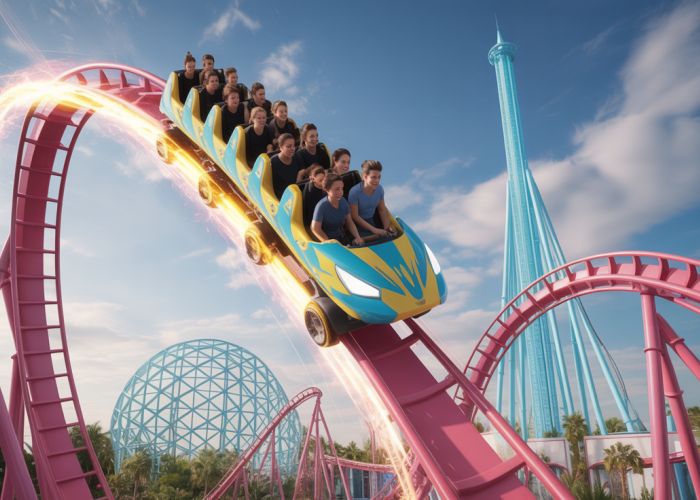 Propulsion Electromagnetique Roller Coaster launches with breathtaking speed.