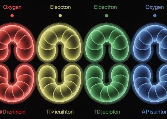 Illustration of the electron transport chain showing oxygen as the final electron acceptor, leading to the formation of water and ATP synthesis.