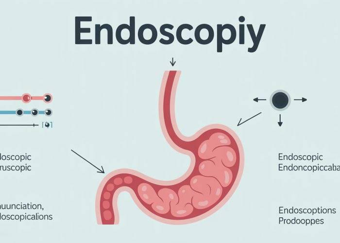 Infographic explaining the correct pronunciation of the word 'endoscopy' with phonetic breakdowns and audio cues.