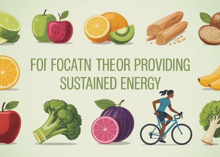 Variety of energy-rich foods including fruits, vegetables, and grains providing sustained energy.