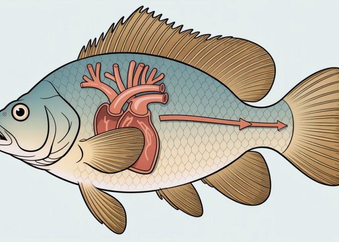 Diagram illustrating the location and function of a fish's heart.