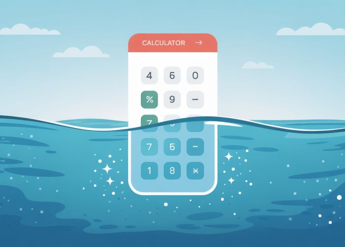 Screenshot of the Freezing Water Temperature Calculator interface, showing input fields for salinity and the calculated freezing point.