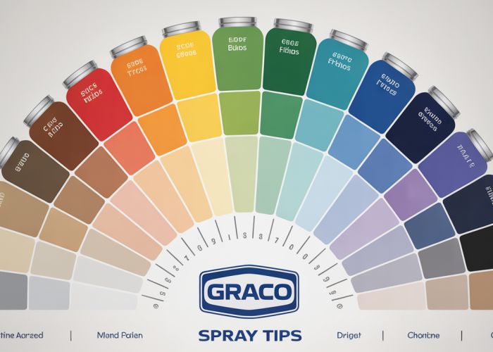 Graco spray tips chart illustrating different spray patterns and fan widths for various painting projects.