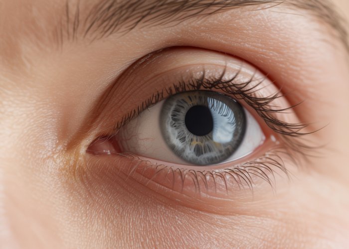 Close-up of a human eye blinking, emphasizing the speed and subtlety of the movement.