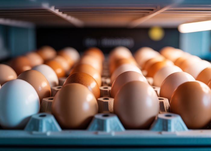 Chicken eggs incubating in an incubator, highlighting the challenges of maintaining the correct environment.