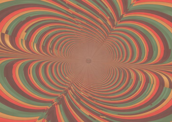 Abstract art featuring an infinite reflective loop with vibrant colors and disorienting patterns.