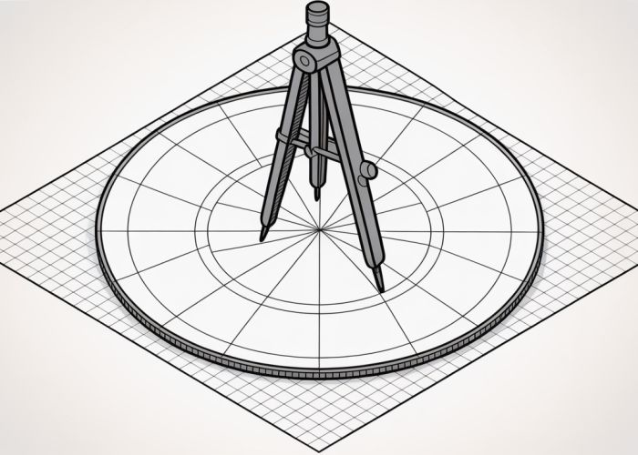 Isometric circle drawing tutorial - illustrating the process of drawing an ellipse within an isometric square to represent a circle.