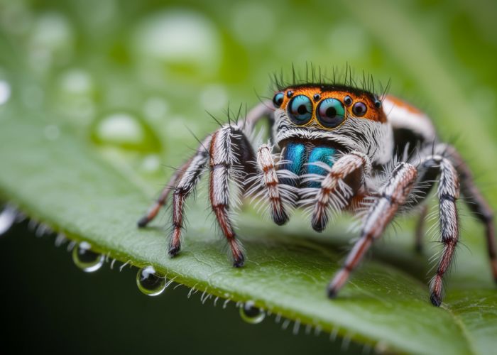 Juvenile jumping spider on leaf; illustrating jumping spider lifespan.
