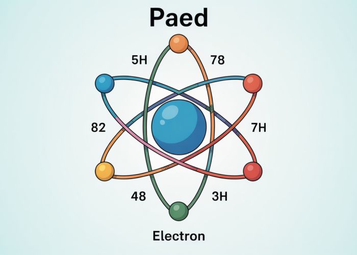 Illustration showing the four valence electrons of a lead (Pb) atom.