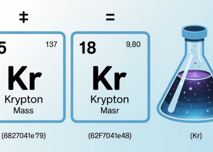 Infographic explaining how to calculate the molar mass of Krypton (Kr) using the periodic table.