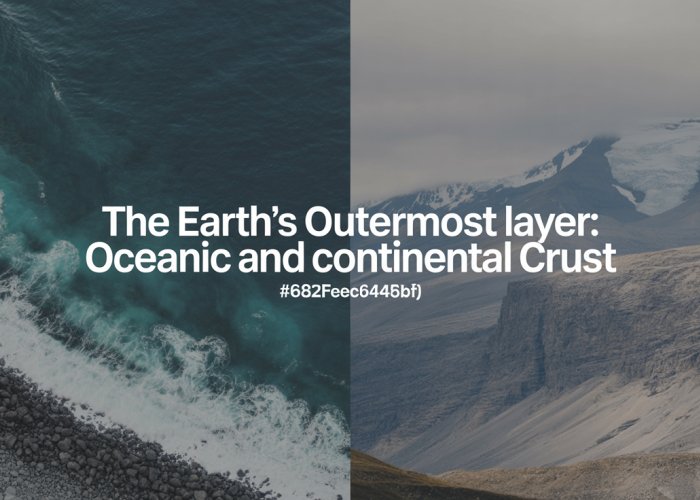 Split image showing ocean meeting coastline and mountains, representing oceanic and continental crust.