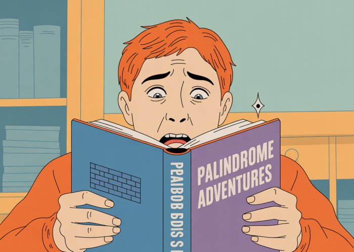 Person recoiling in fear from a book about palindromes.