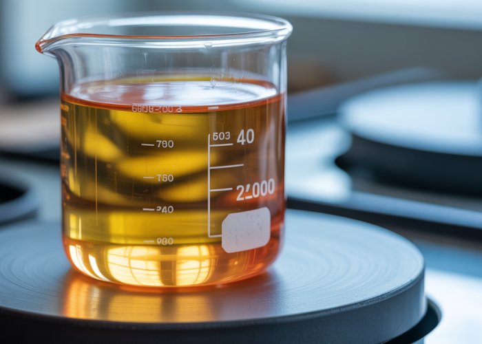 Paraffin wax melting in a beaker, illustrating its melting point.