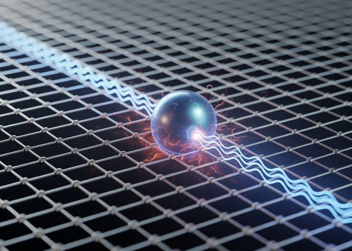 Electrons being emitted from a metal surface, illustrating the work function.