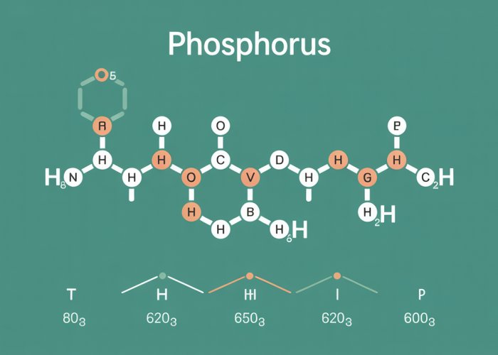 Detailed 3D rendering of a phosphorus molecule showcasing individual phosphorus atoms and tetrahedral structure.