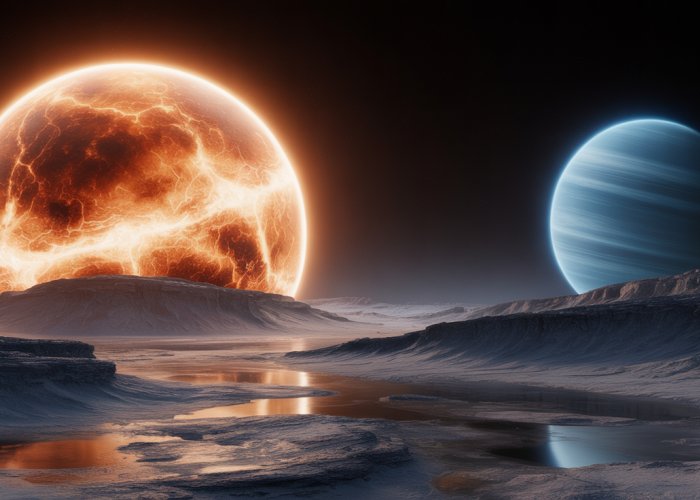 A barren, rocky planet drifts alone in the vast darkness of space, with no moons to share its orbit.