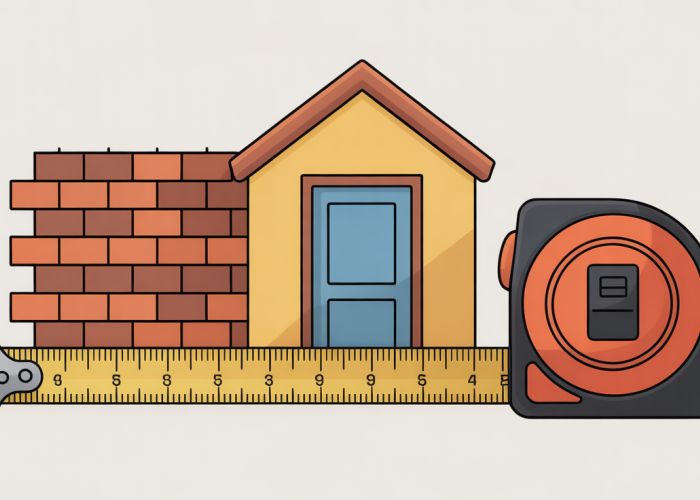 Diagram showing how to measure pony wall height to ensure building code compliance, featuring a tape measure and annotations.