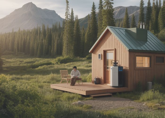 Off-grid cabin powered by a clean and efficient propane fuel cell.
