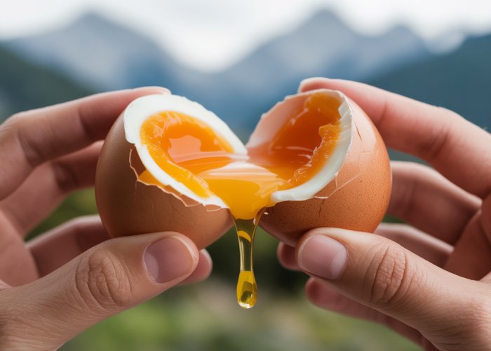 Soft boiled egg with runny yolk, cooked at high altitude.