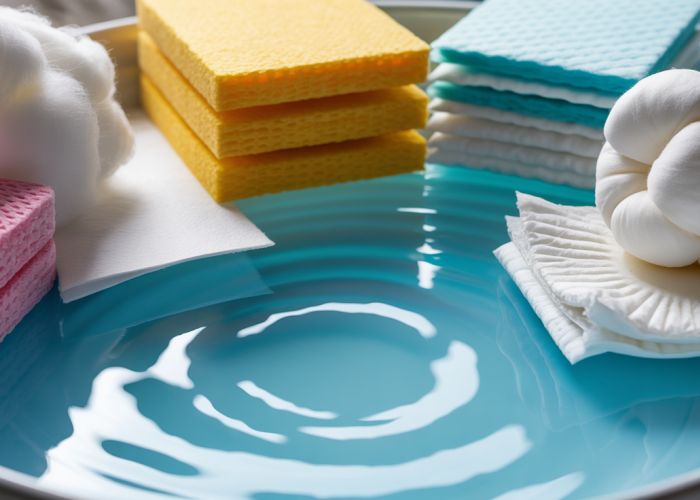Comparison of different water-absorbing materials: cotton, sponge, paper towel, and absorbent polymer.