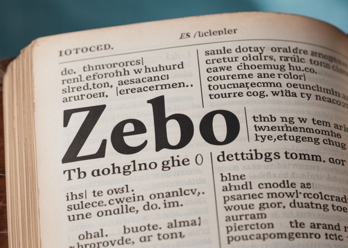 Dictionary page showing the word 'Zebo' with a unique and intriguing definition.
