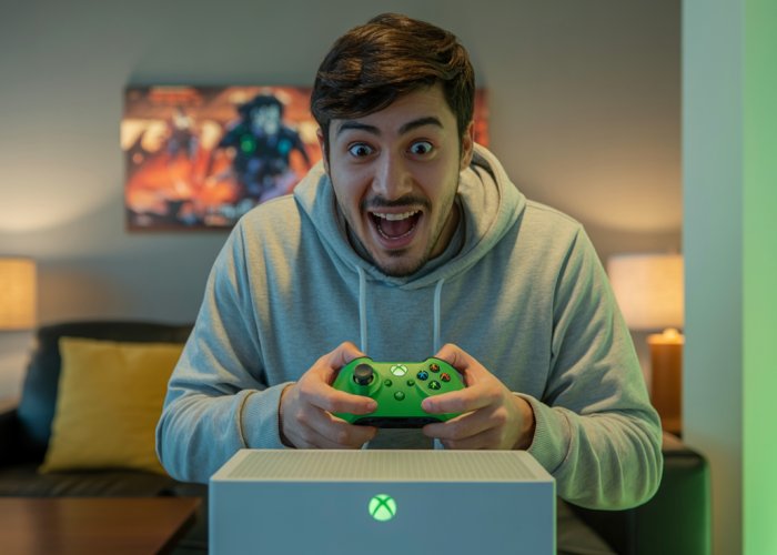 Gamer downloading a new game on their Xbox console.