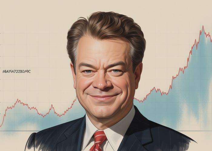 Portrait of Art Laffer, economist known for the Laffer Curve, with a background hinting at tax rates and revenue.