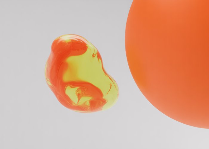 A vibrant blob with an undefined shape next to a geometrically perfect circle, illustrating the concept of undefined versus defined forms.