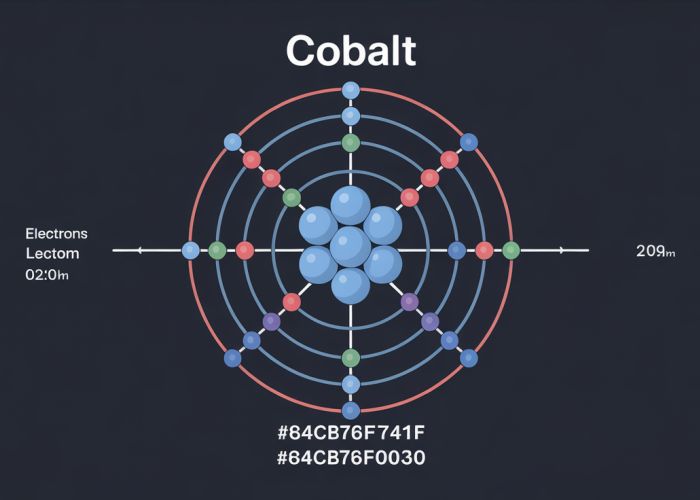 Bohr model of a cobalt atom, showing electron shells and nucleus.