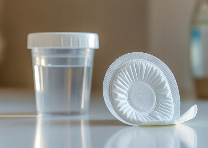 Feminine hygiene wipes designed for cleaning before a urine test.