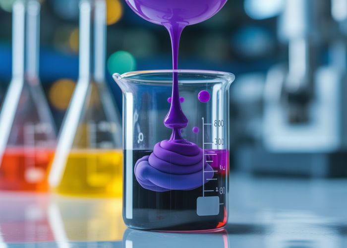 Close-up of ink manufacturing process with vibrant color mixing.