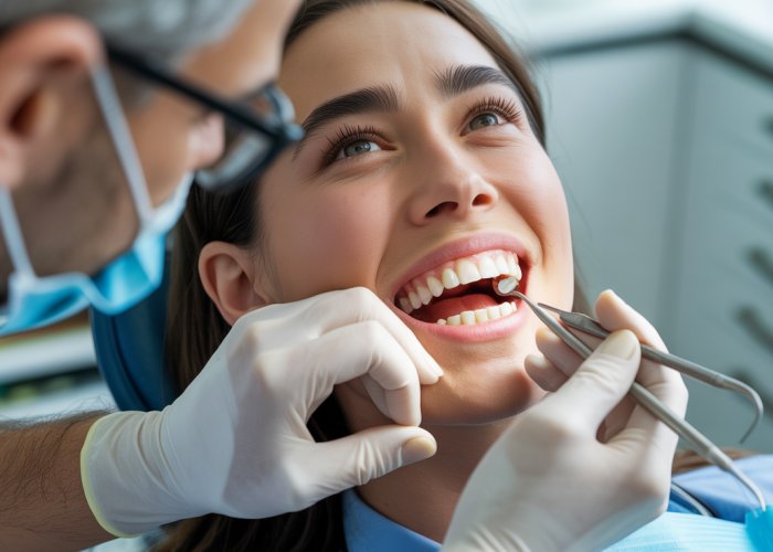 Dentist performing intermediate restoration on patient's tooth.