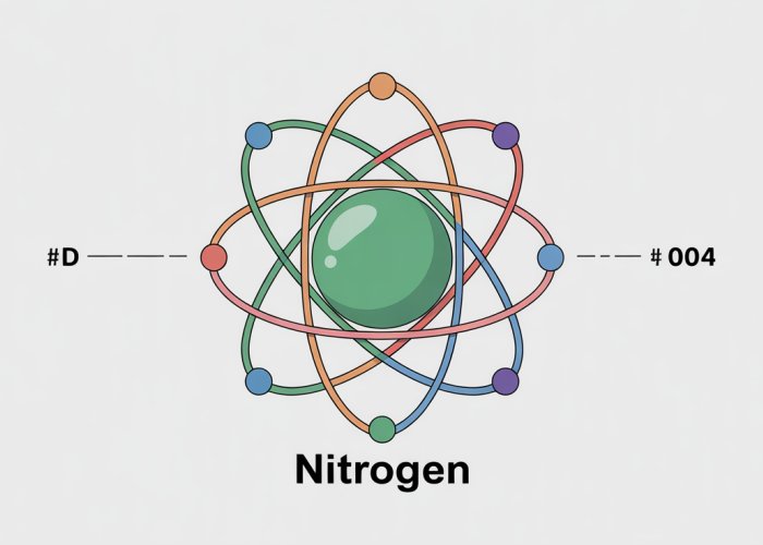 Nitrogen atom depicted using the Bohr model, showing the nucleus and electron shells.