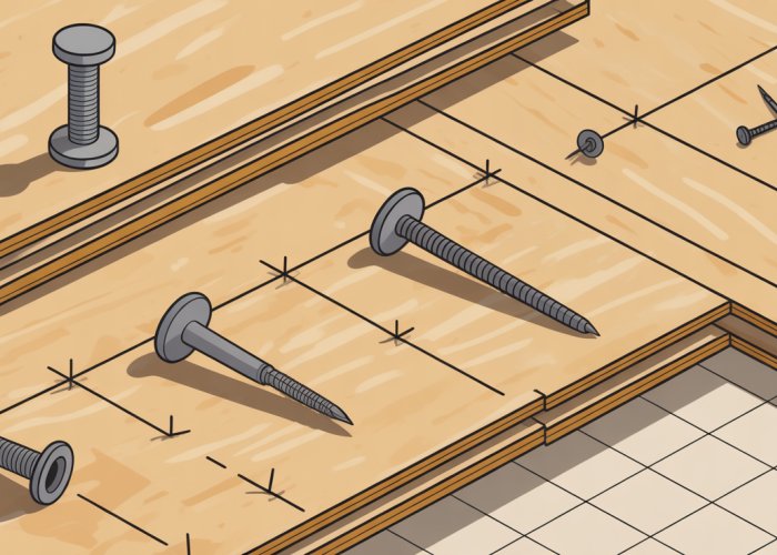 OSB Underlayment Fastener Pattern Guide: Diagram showing correct nail and screw placement for secure subfloor installation.