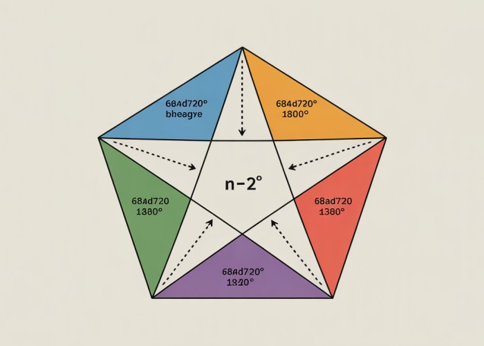 Infographic showing how to calculate the sum of interior angles in a pentagon using the formula (n-2) * 180 degrees.