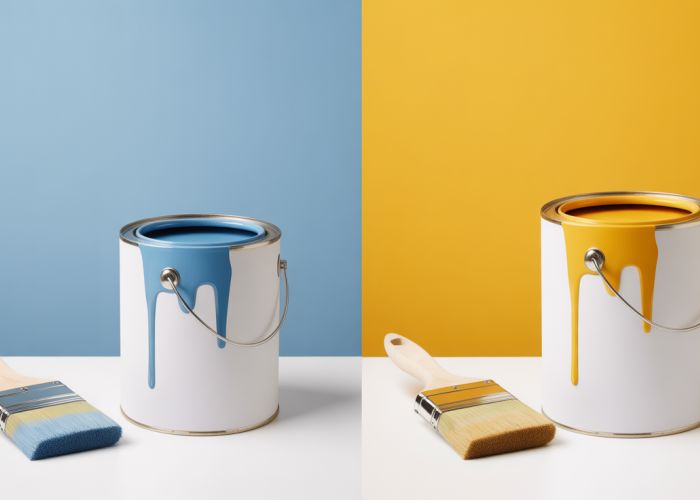 Quart of paint versus a gallon of paint, illustrating the size difference and volume.