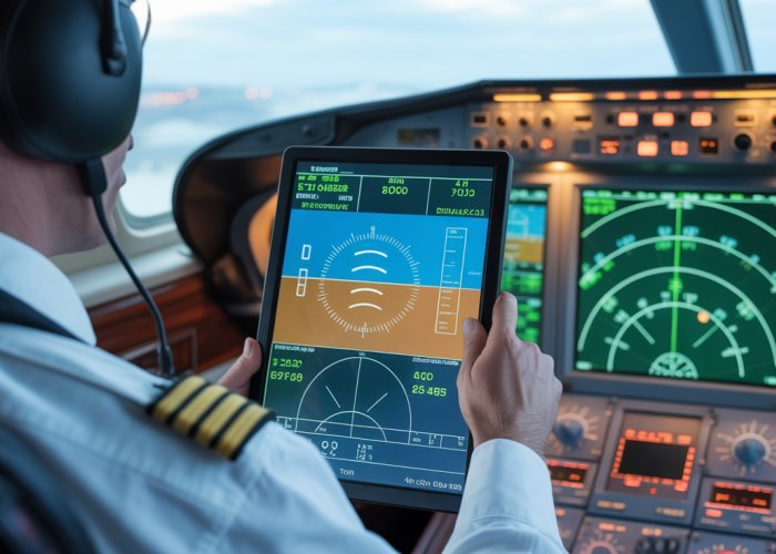 Pilot reviewing a weather report on a tablet, emphasizing the importance of TAF updates for aviation safety.